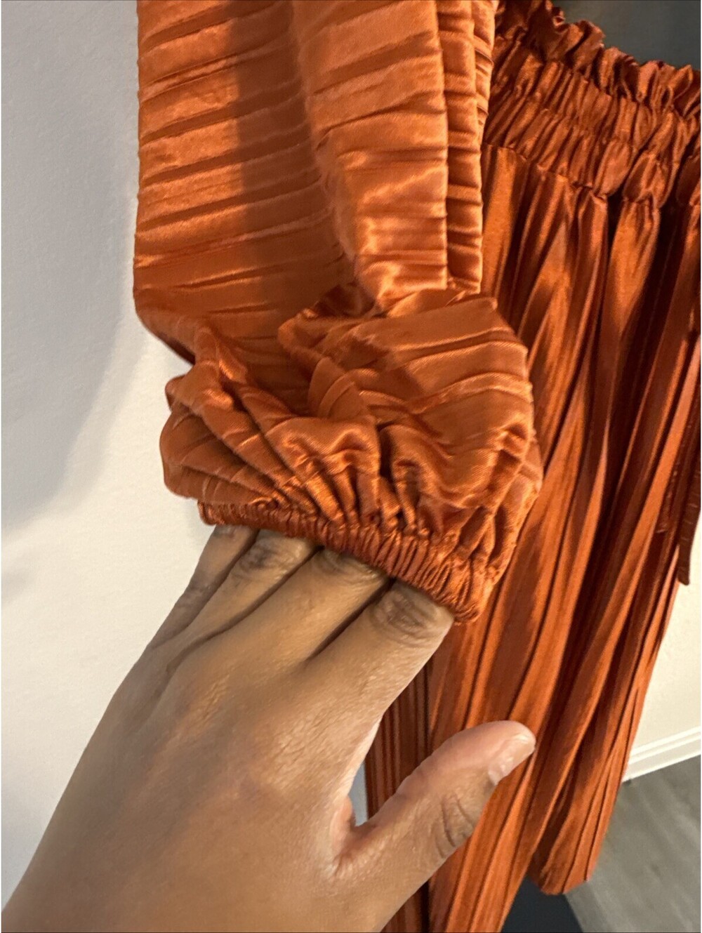 ELOQUII 2 Piece Burnt Orange Plisse Set w/ Crop Off-the-Shoulder Top- Size 14/16 - Picture 6 of 12